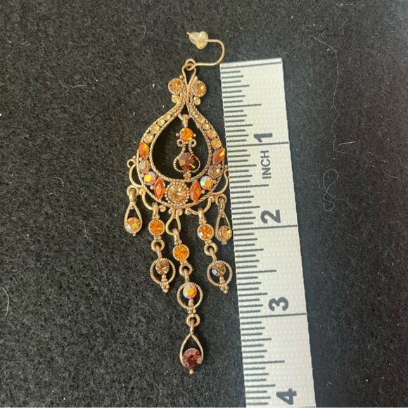 Gold Topaz Amber AB Crystal Chandelier Bridal Wedding Earrings - Picture 7 of 8